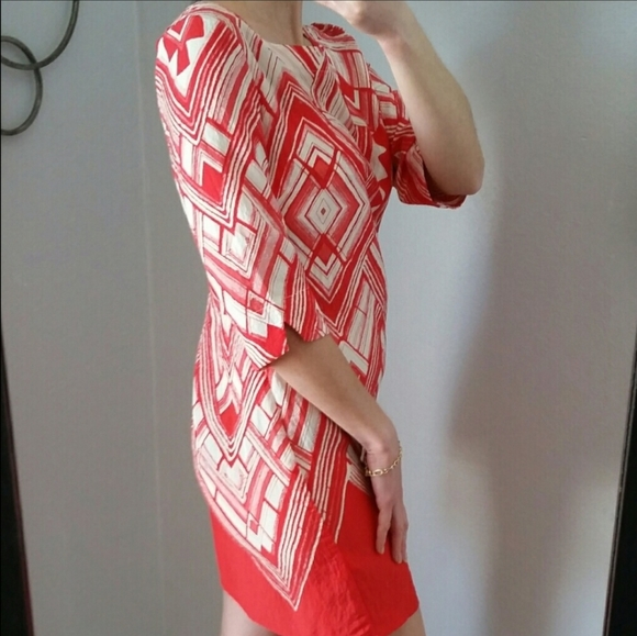 Pink Owl Orange and White 3/4 Sleeve Shift Dress Size Small - Picture 3 of 3